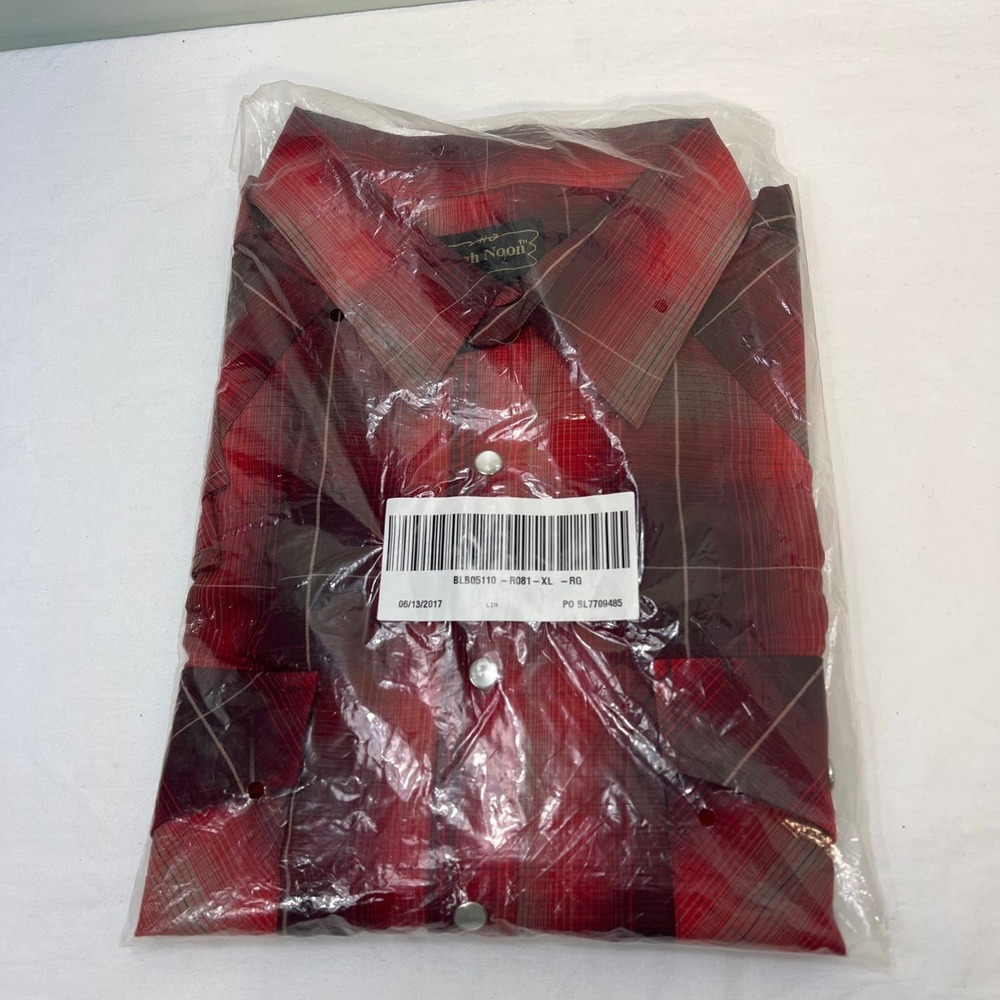 High Noon Western Shirt Mens X Large S/S Red Plaid Pearl Snaps NIP